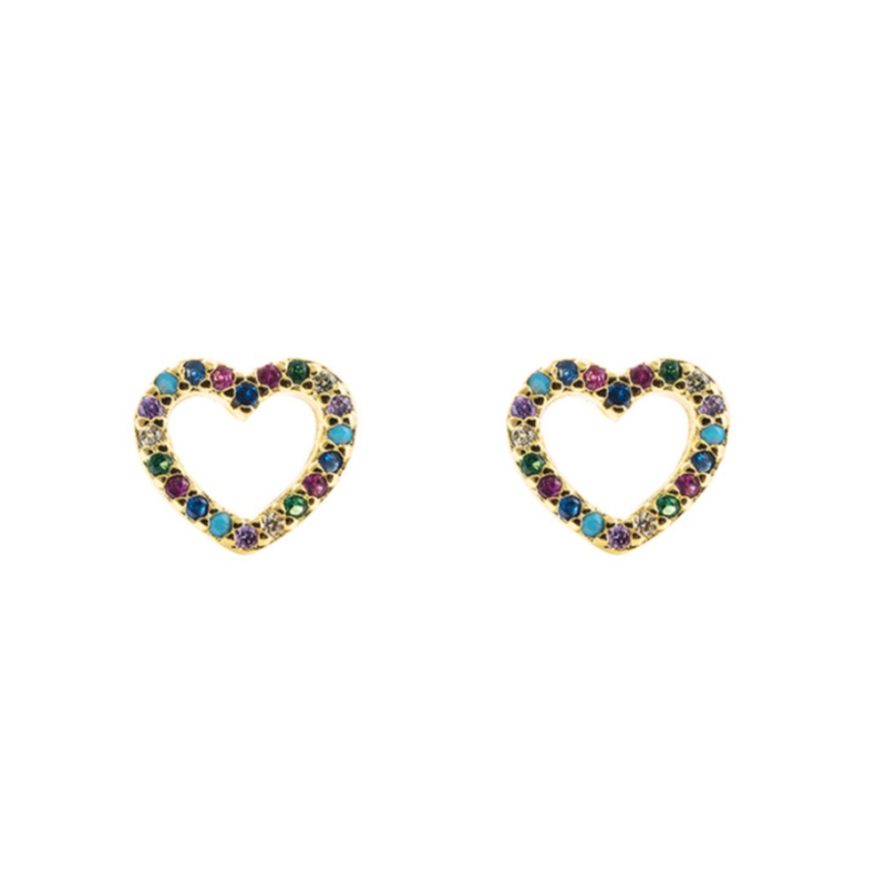 Európai és amerikai divat fülbevaló réz mikro-inlaid színes Zirkon aranyozott szivárvány fülbevaló hip-hop szív alakúnői fülbevalók