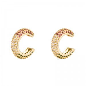 Az európai és amerikai fülbevaló aranyozott sárgaréz színes circon fülbevalók Hip-hop férfiak ésnők között áttört fülkapcsoknélkül